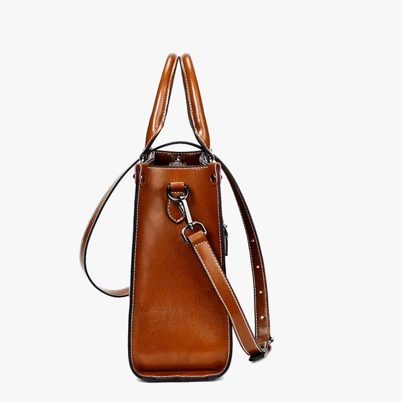 Sac cabas cuir bandoulière femme marron, vue de côté avec bandoulière