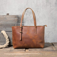 Sac cabas cuir ciré femme marron, vue de face
