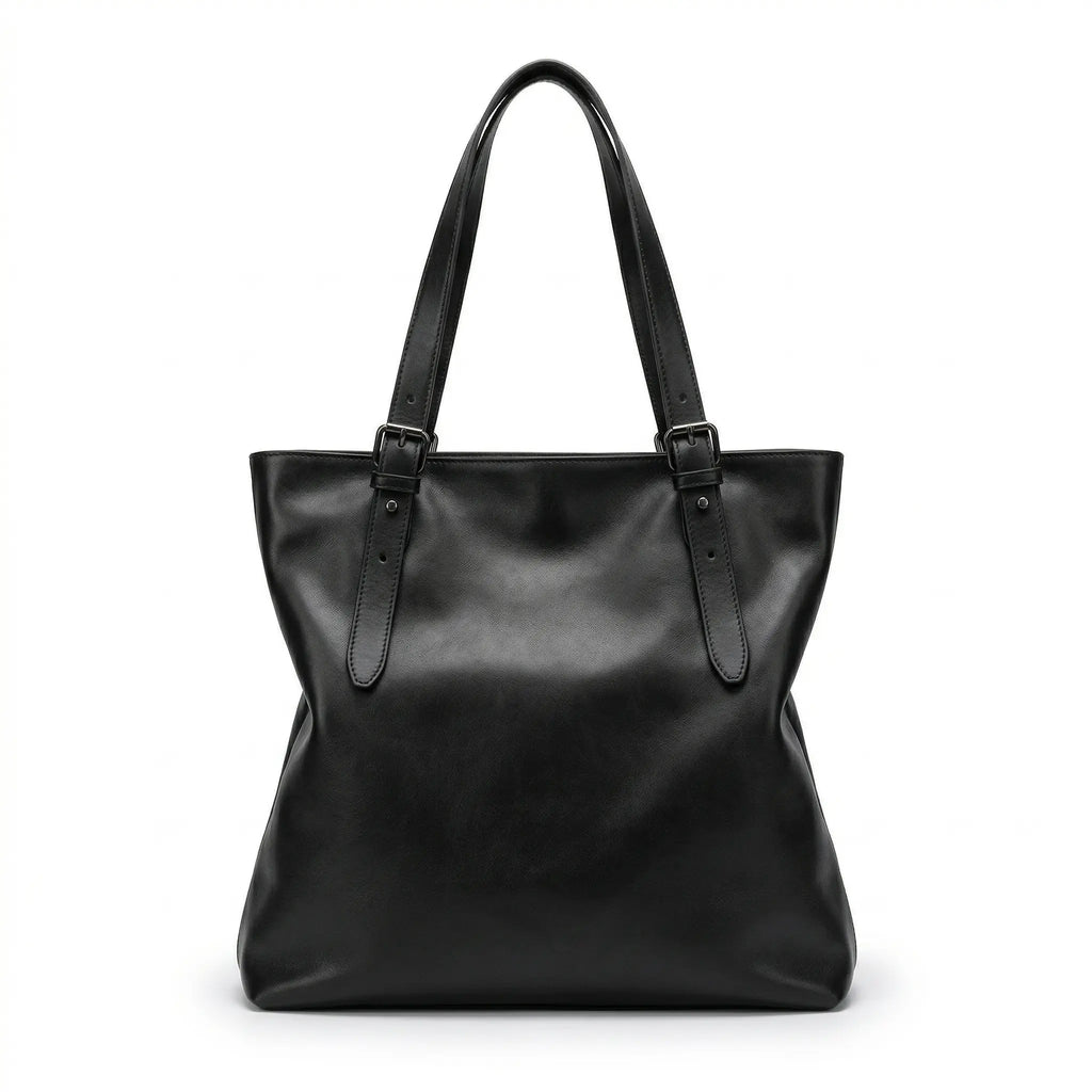 Sac cabas pour cours homme cuir PU noir — vue de face sur fond blanc
