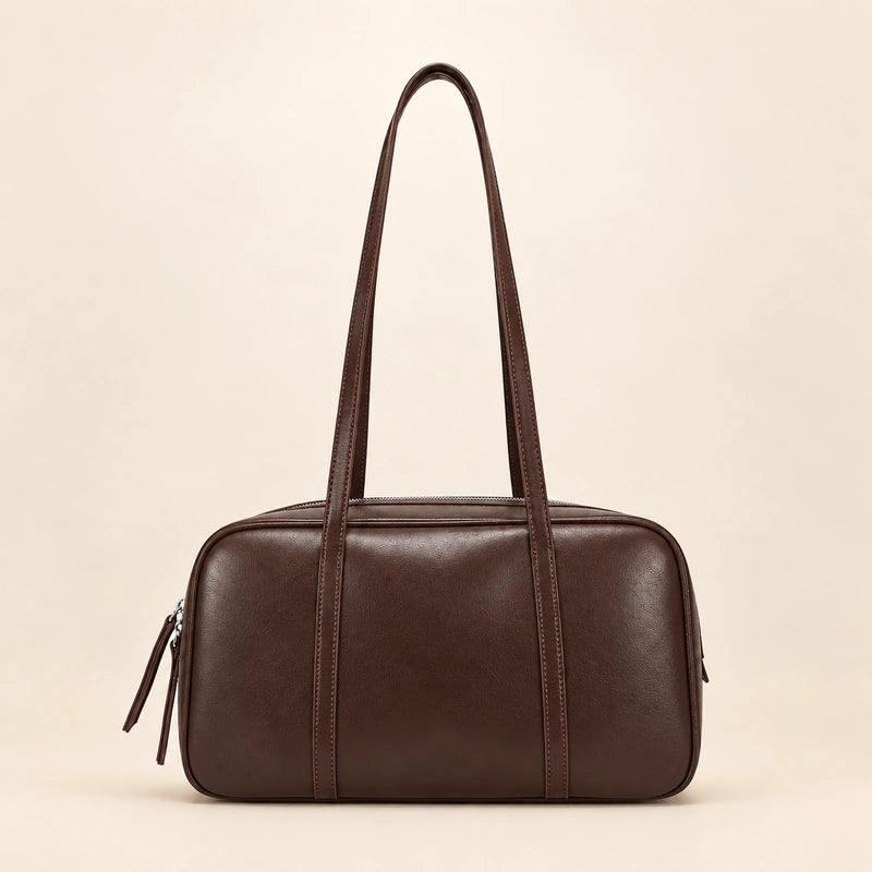 Sac cabas cuir rétro femme café, vue de face