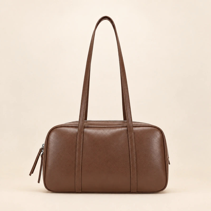 Sac cabas cuir rétro femme marron, vue de face