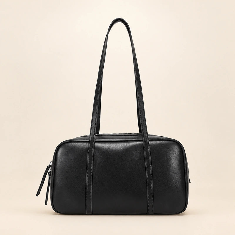 Sac cabas cuir rétro femme noir, vue de face