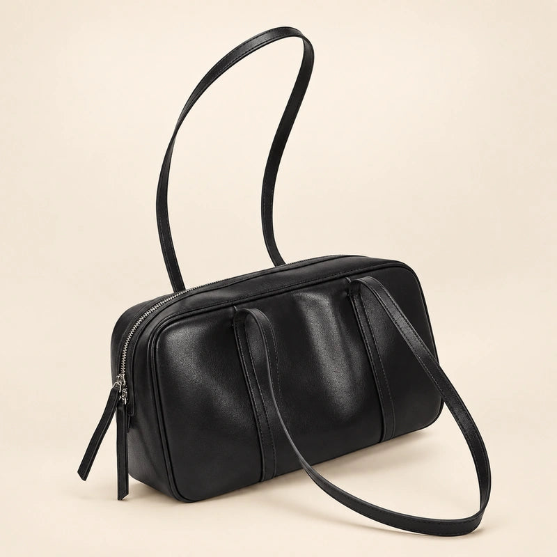 Sac cabas cuir rétro femme noir, vue trois quarts