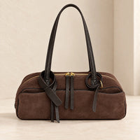 Sac cabas cuir velours femme café petit, vue de face