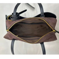 Sac cabas cuir velours femme café, vue de l’intérieur