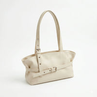 Sac cabas vintage blanc — vue de face sur fond blanc