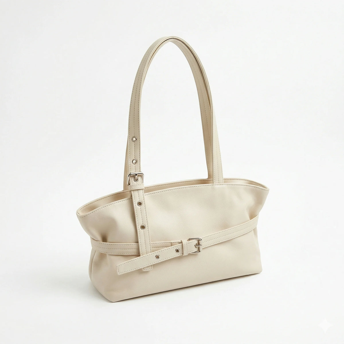 Sac cabas vintage blanc — vue de face sur fond blanc