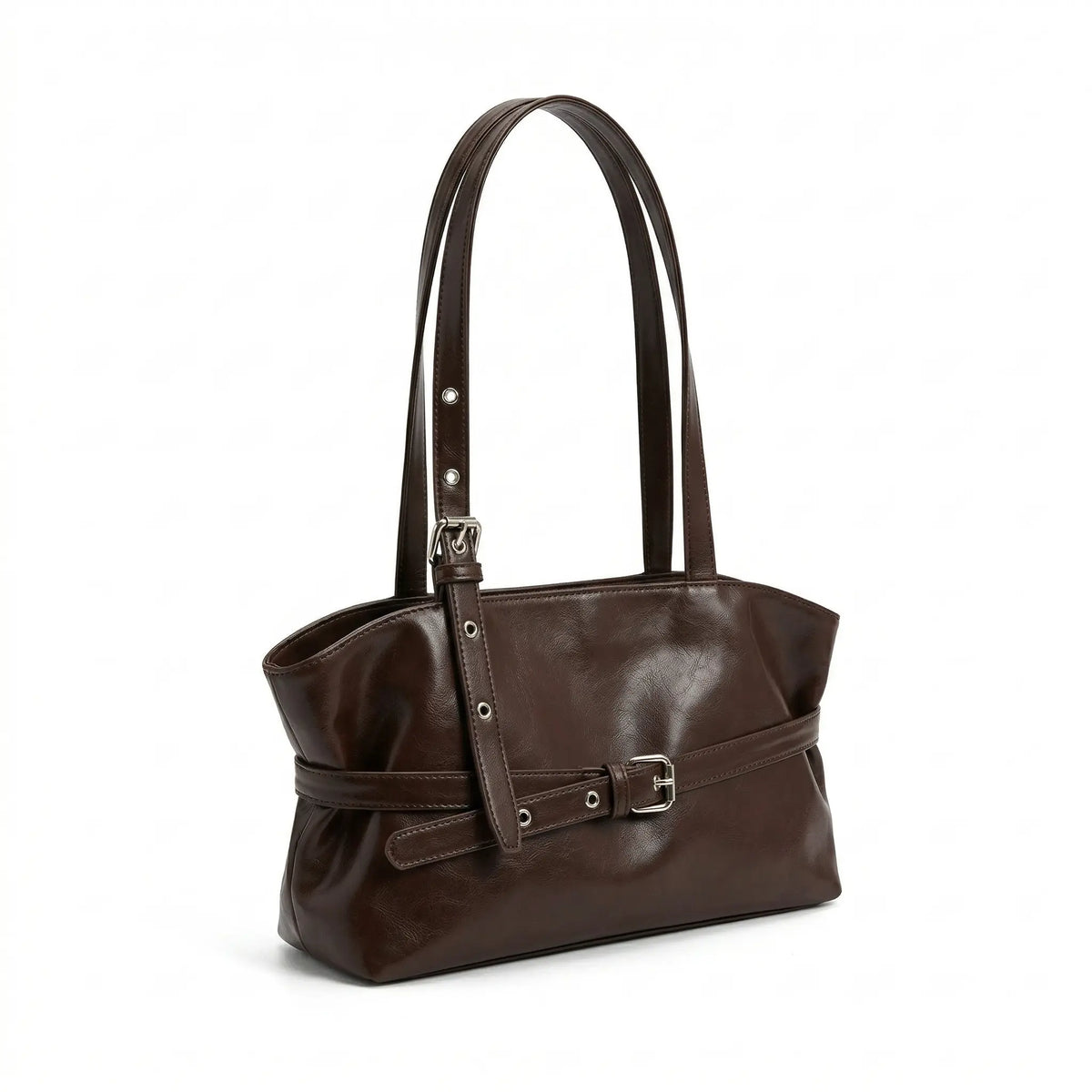 Sac cabas vintage marron — vue de face sur fond blanc