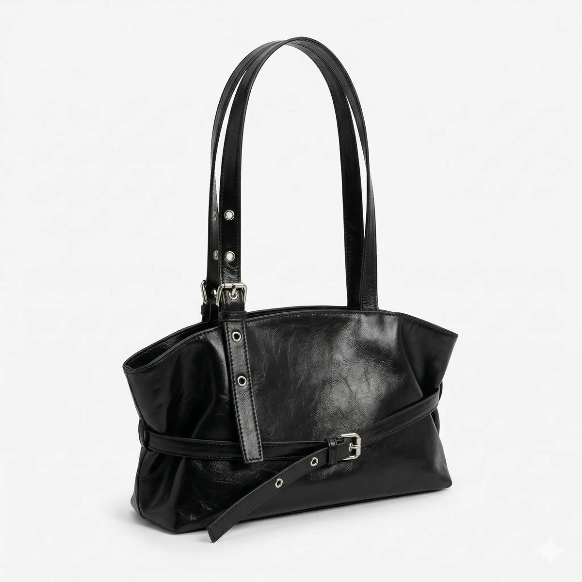 Sac cabas vintage noir — vue de face sur fond blanc