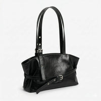 Sac cabas vintage noir — vue de face sur fond blanc