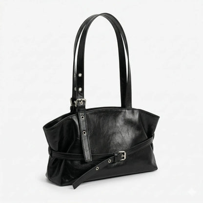 Sac cabas vintage noir — vue de face sur fond blanc