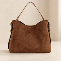 Sac cabas daim compact femme marron, vue de face