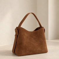 Sac cabas daim compact femme marron, vue trois quarts