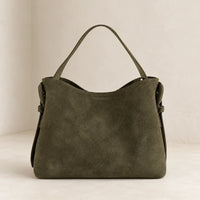 Sac cabas daim compact femme vert kaki, vue de face
