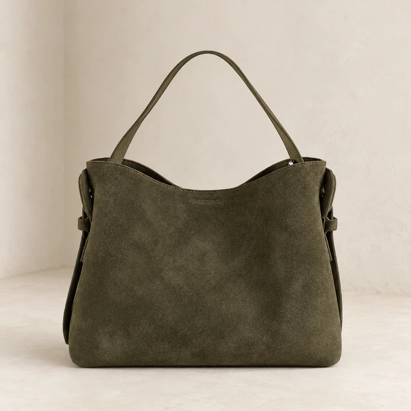 Sac cabas daim compact femme vert kaki, vue de face