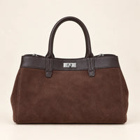 Sac cabas daim porté épaule femme café, vue de face