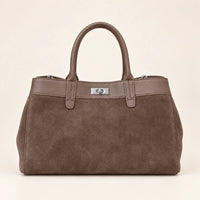 Sac cabas daim porté épaule femme marron, vue de face