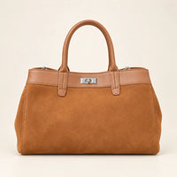 Sac cabas daim porté épaule femme bronze, vue de face