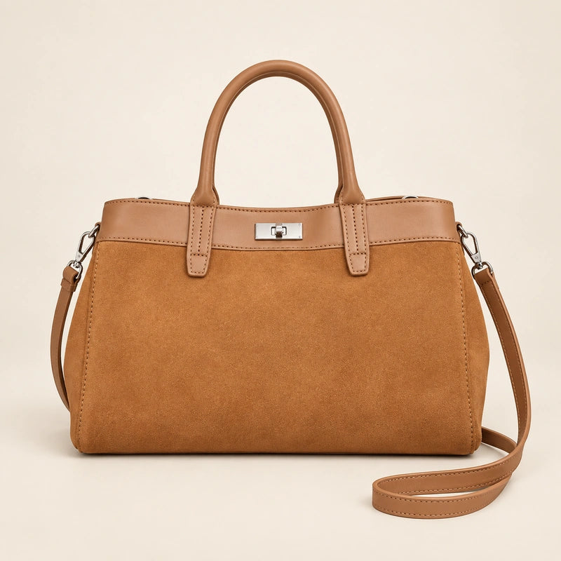Sac cabas daim porté épaule femme bronze, avec bandoulière