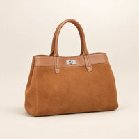 Sac cabas daim porté épaule femme bronze, vue trois quarts