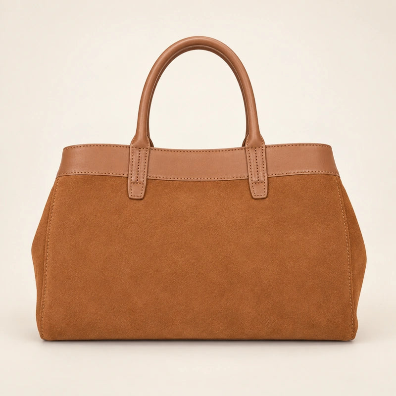 Sac cabas daim porté épaule femme bronze, vue de dos