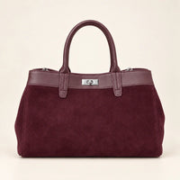 Sac cabas daim porté épaule femme bordeaux, vue de face