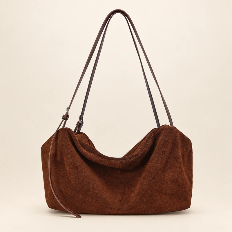 Sac cabas daim souple femme café, vue de face
