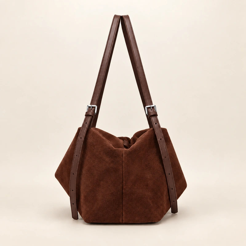Sac cabas daim souple femme café, vue de profil