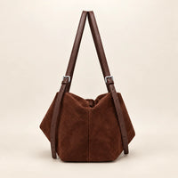 Sac cabas daim souple femme café, vue de profil