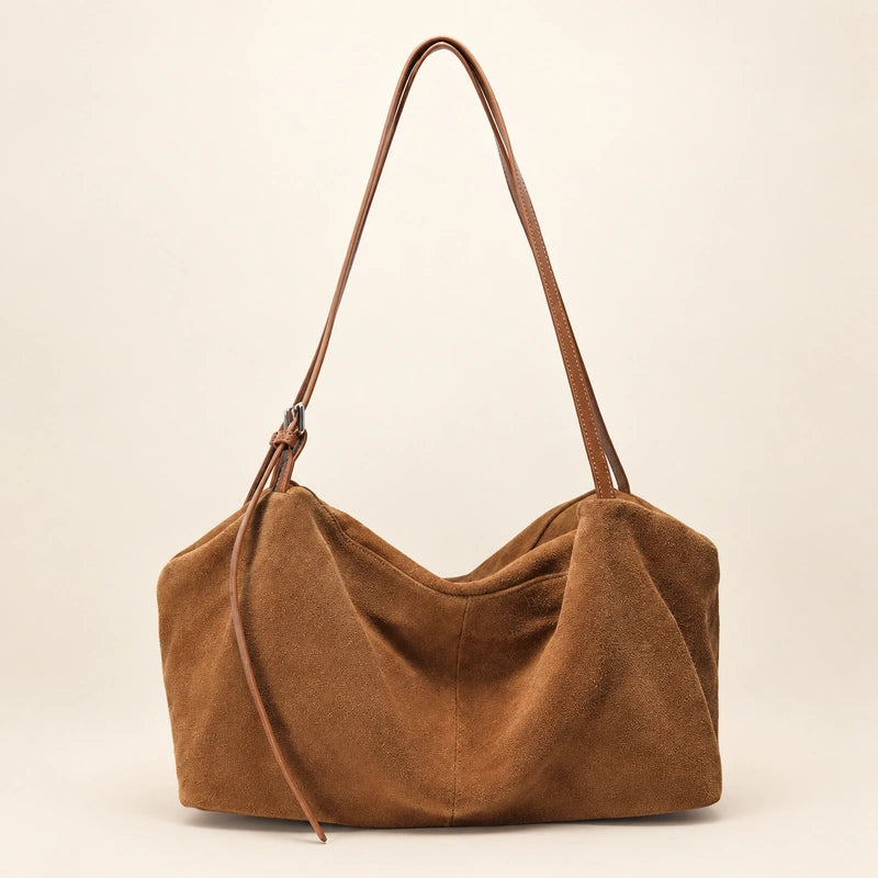 Sac cabas daim souple femme marron, vue de face