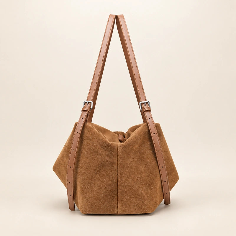 Sac cabas daim souple femme marron, vue de profil