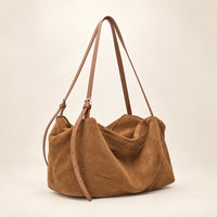 Sac cabas daim souple femme marron, vue trois quarts
