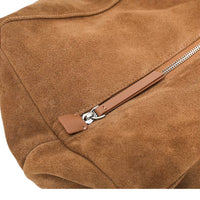 Sac cabas daim souple femme marron, détail de la poche zippée