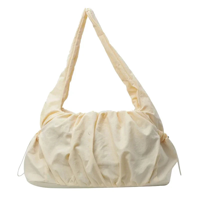 Sac cabas effet drape jaune — vue de face sur fond blanc