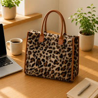 Sac cabas imprimé léopard anse simple - mise en situation bureau