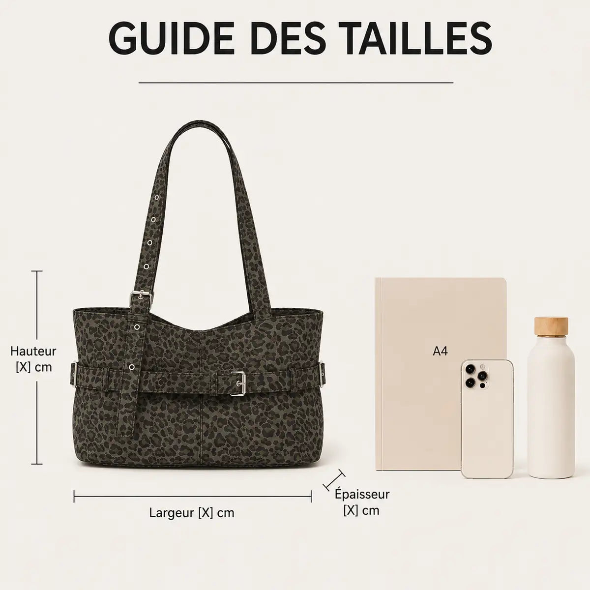 Guide des tailles du sac cabas imprimé léopard léger