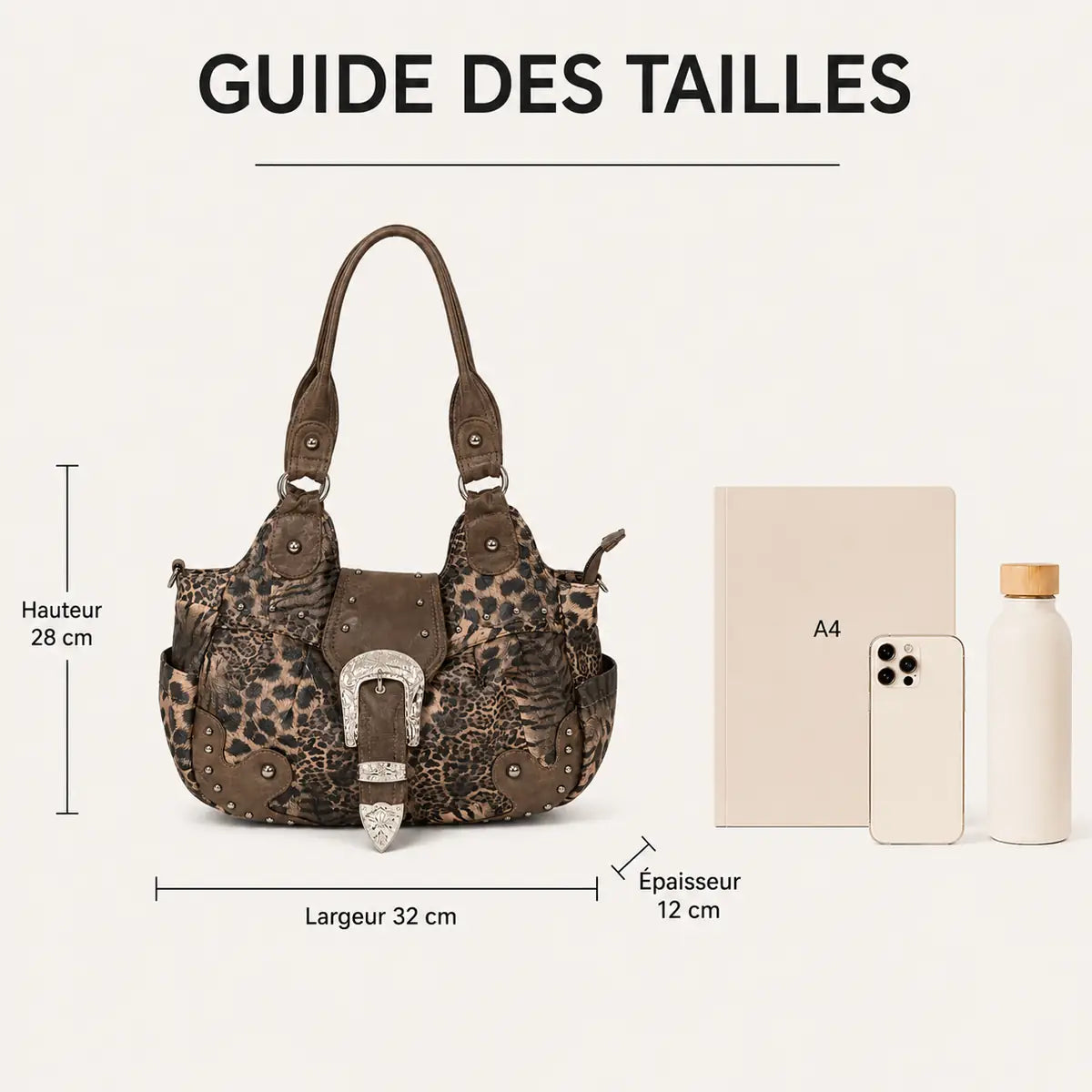 Intérieur du sac cabas imprimé léopard rétro multipoche avec poche fendue