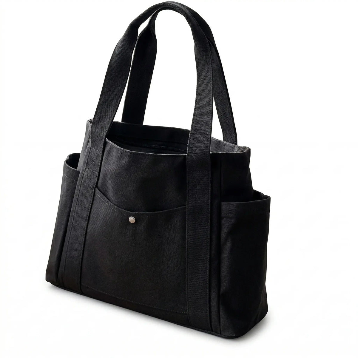 Sac cabas large en toile noir — vue de face sur fond blanc