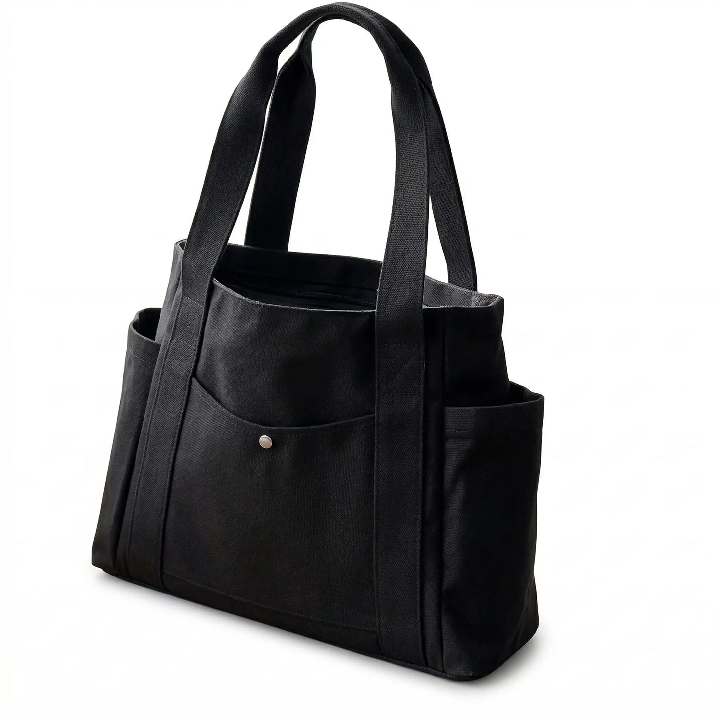 Sac cabas large en toile noir — vue de face sur fond blanc