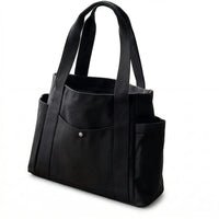 Sac cabas large en toile noir — vue de face sur fond blanc