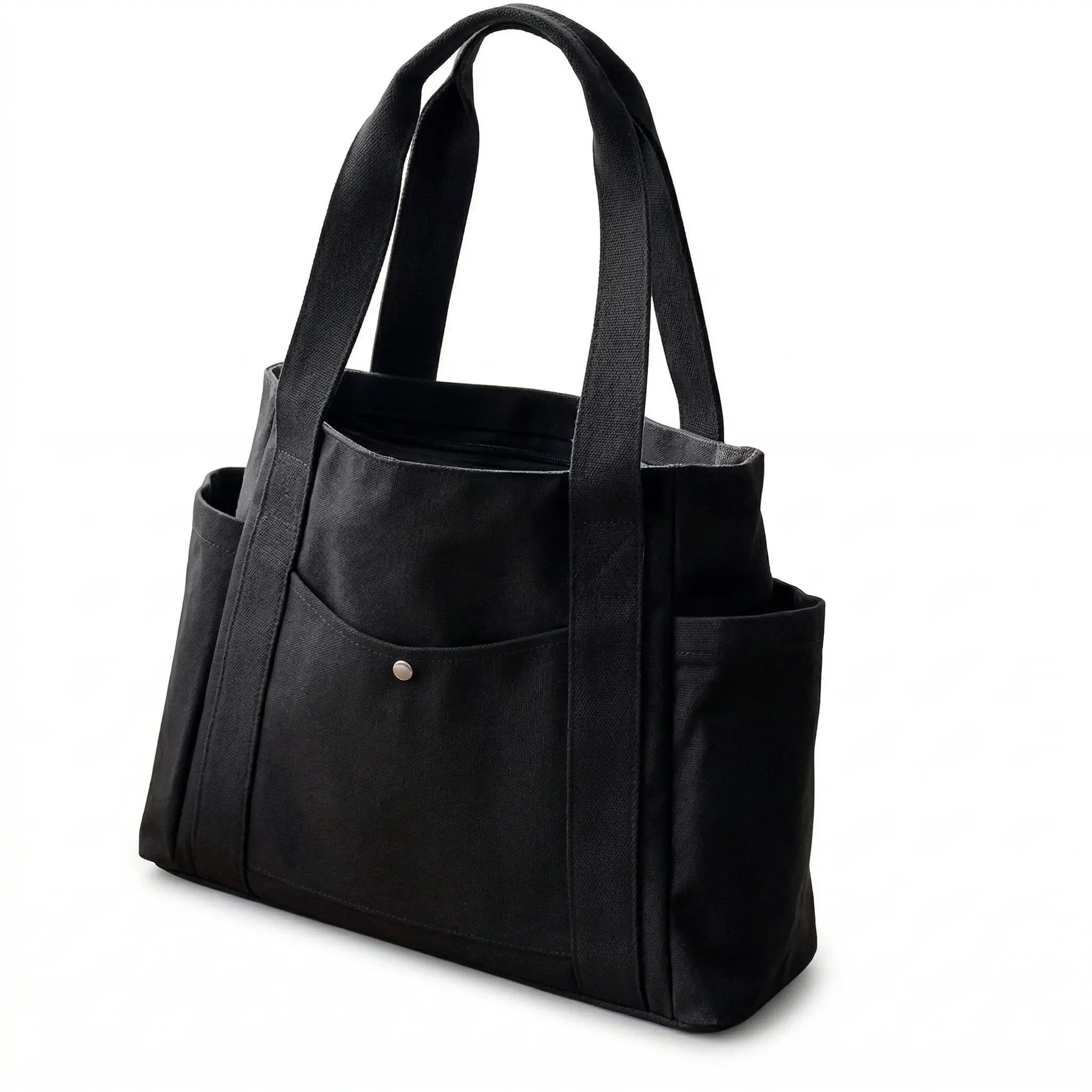 Sac cabas large en toile noir — vue de face sur fond blanc