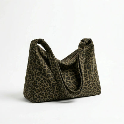 Sac cabas léopard kaki — vue de face sur fond blanc