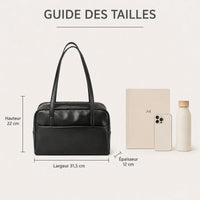 taille et comparatif sac cabas minimaliste sur fond blanc