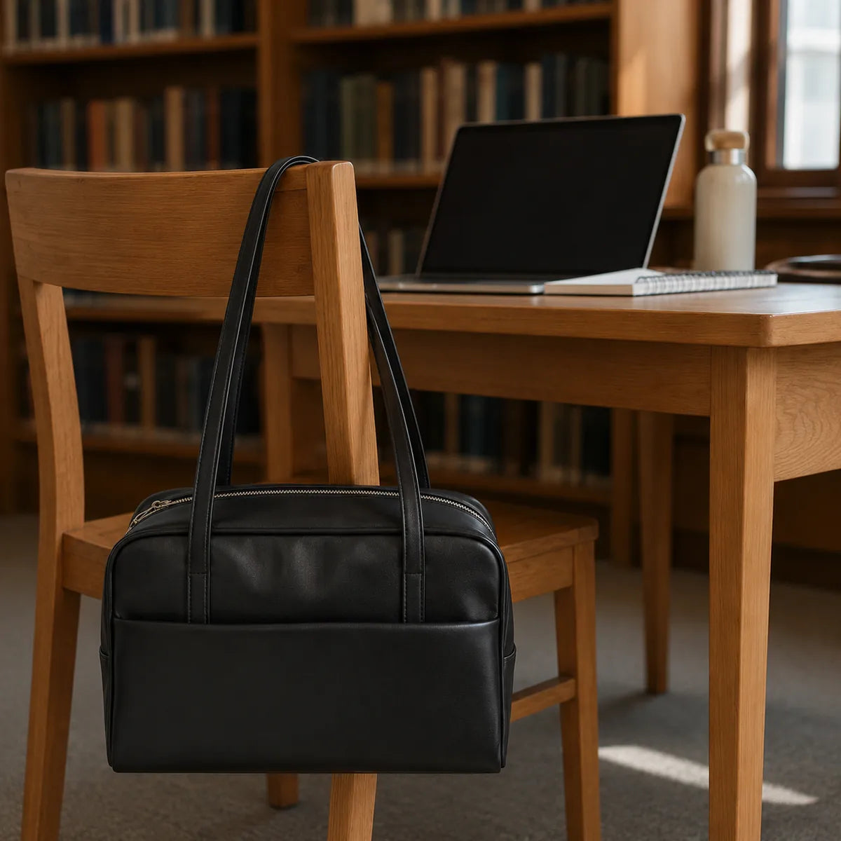 sac cabas minimaliste dans une bibliothèque