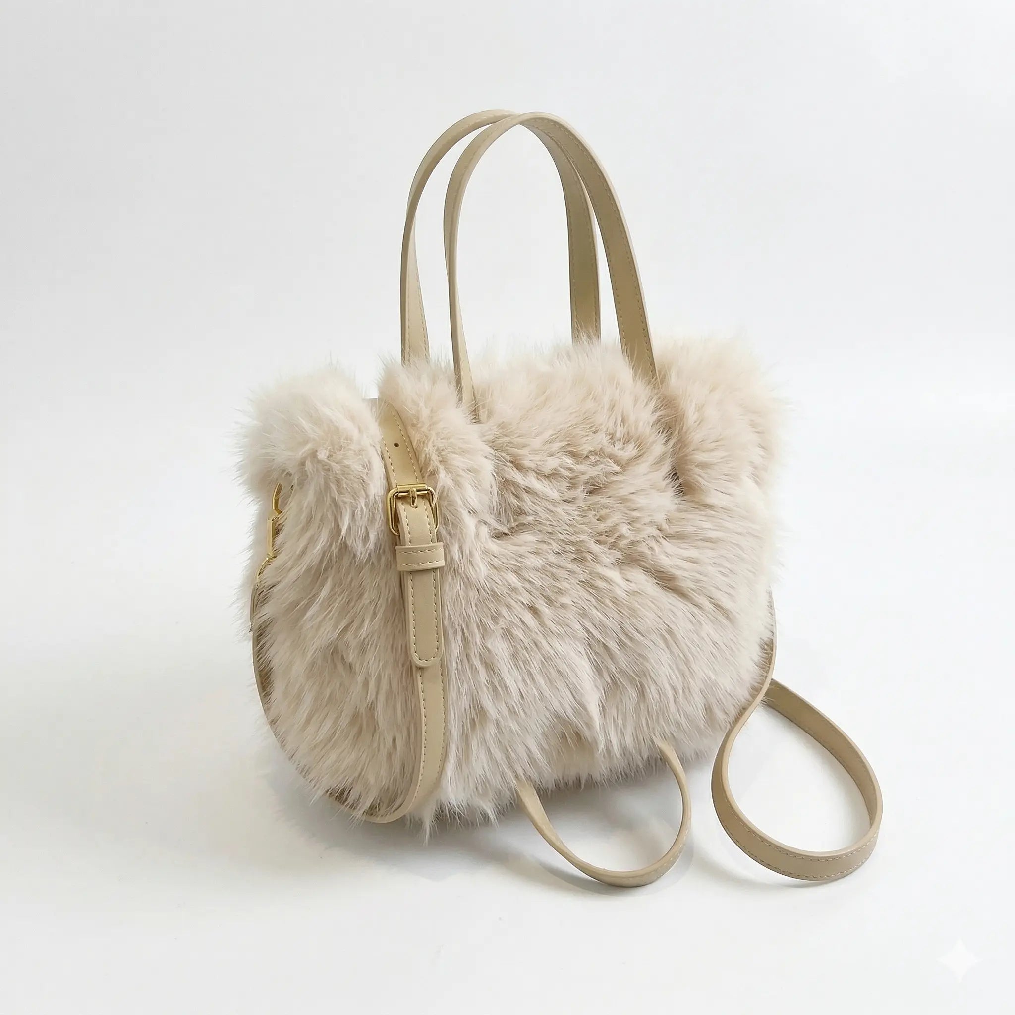 Sac cabas moumoute beige — vue de face sur fond blanc