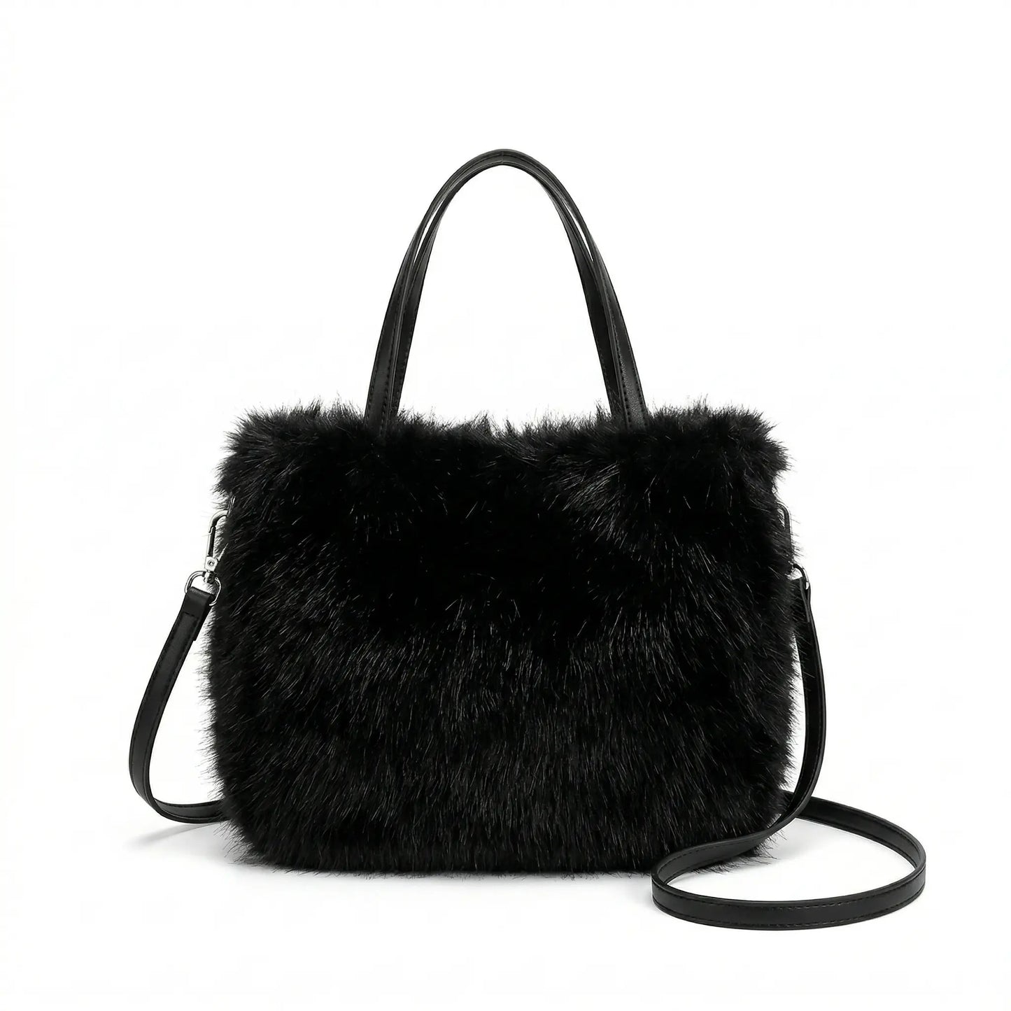 Sac cabas moumoute noir — vue de face sur fond blanc