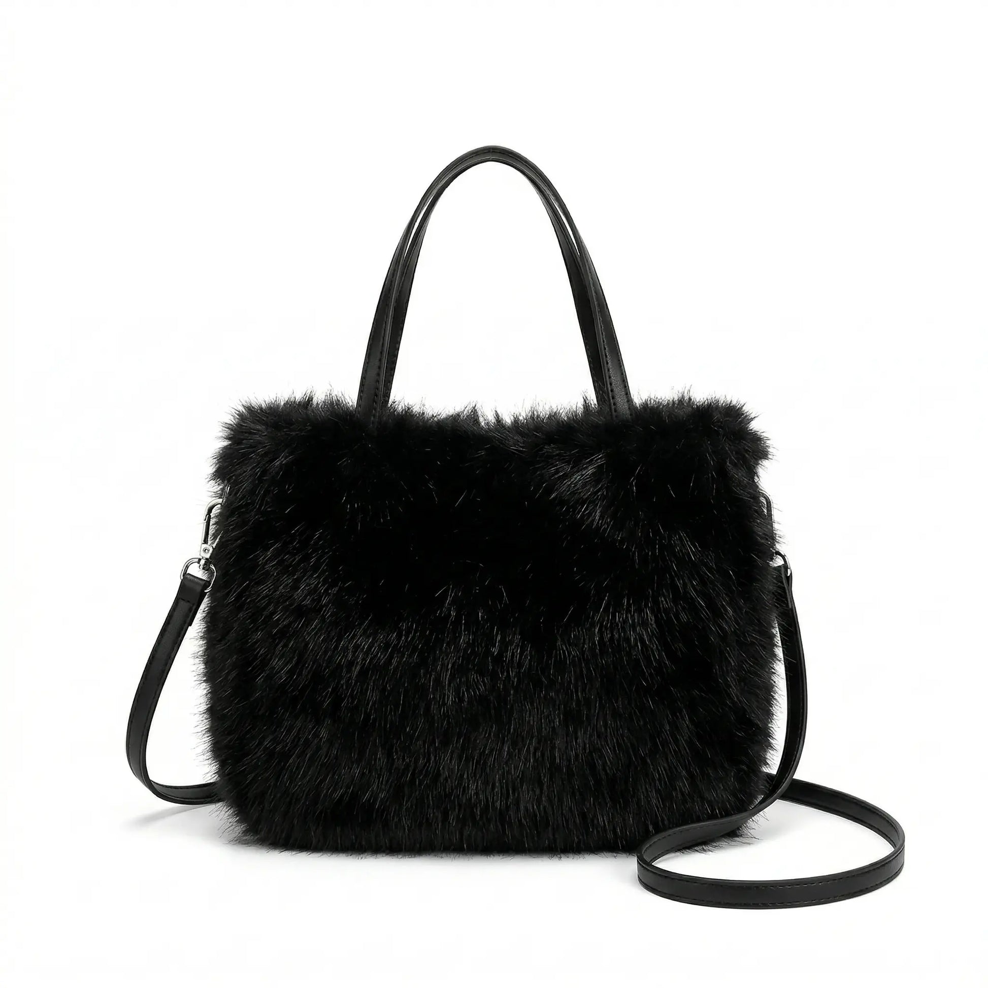 Sac cabas moumoute noir — vue de face sur fond blanc