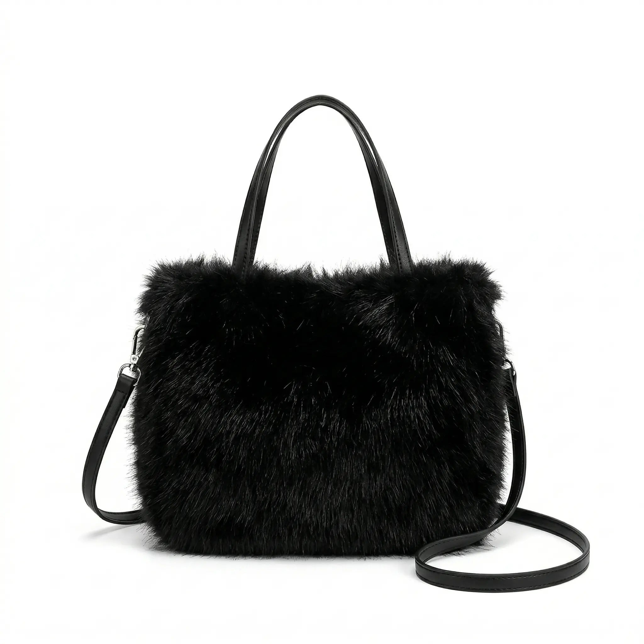 Sac cabas moumoute noir — vue de face sur fond blanc