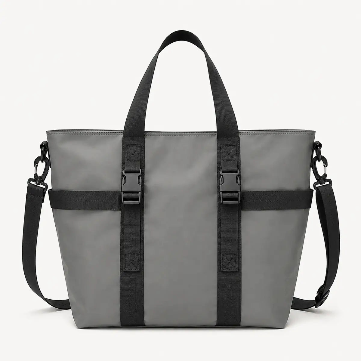 Sac cabas nylon imperméable gris avec compartiment ordinateur, vue de face