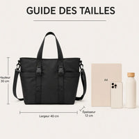 Guide des tailles du sac cabas nylon imperméable ordinateur, dimensions 43 x 31 x 11 cm